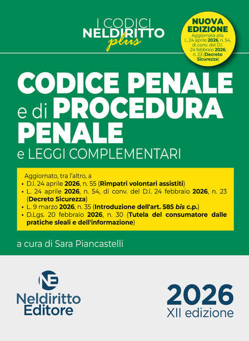 Codice penale e di procedura penale. Aprile 2026
