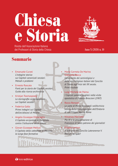 Cover of Chiesa e storia. Rivista dell’Associazione Italiana dei Professori di Storia della Chiesa