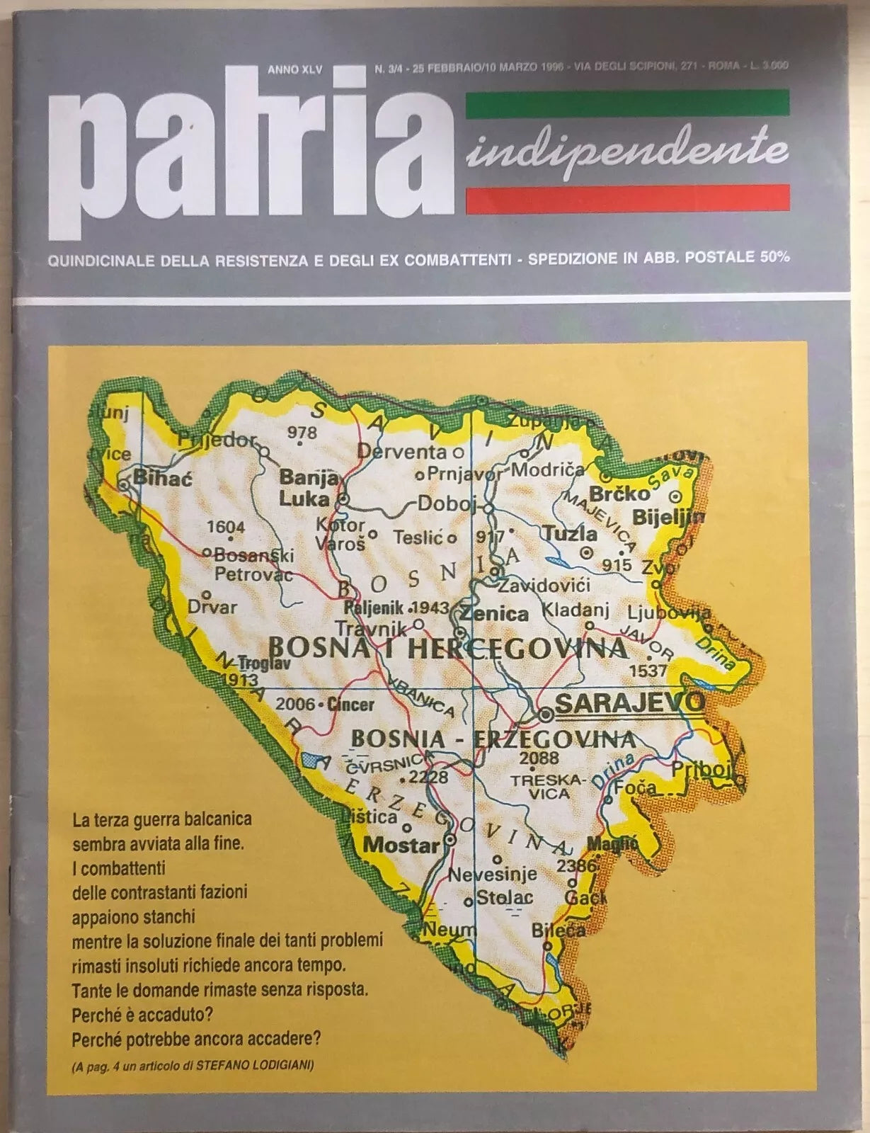 Patria indipendente n.3 4 anno XLV di Aa.vv., 1996