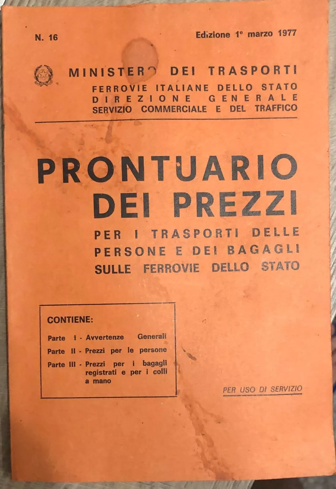 Prontuario dei prezzi per i trasporti delle persone e dei bagagli sulle Ferrovie