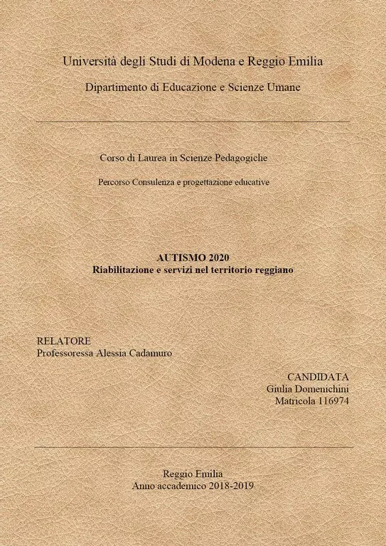 Autismo 2020, Servizi e riabilitazione nel territorio reggiano. di Giulia Domen
