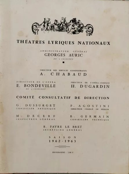 Theatres lyriques nationaux Saison 1962-1963 Paris - ER