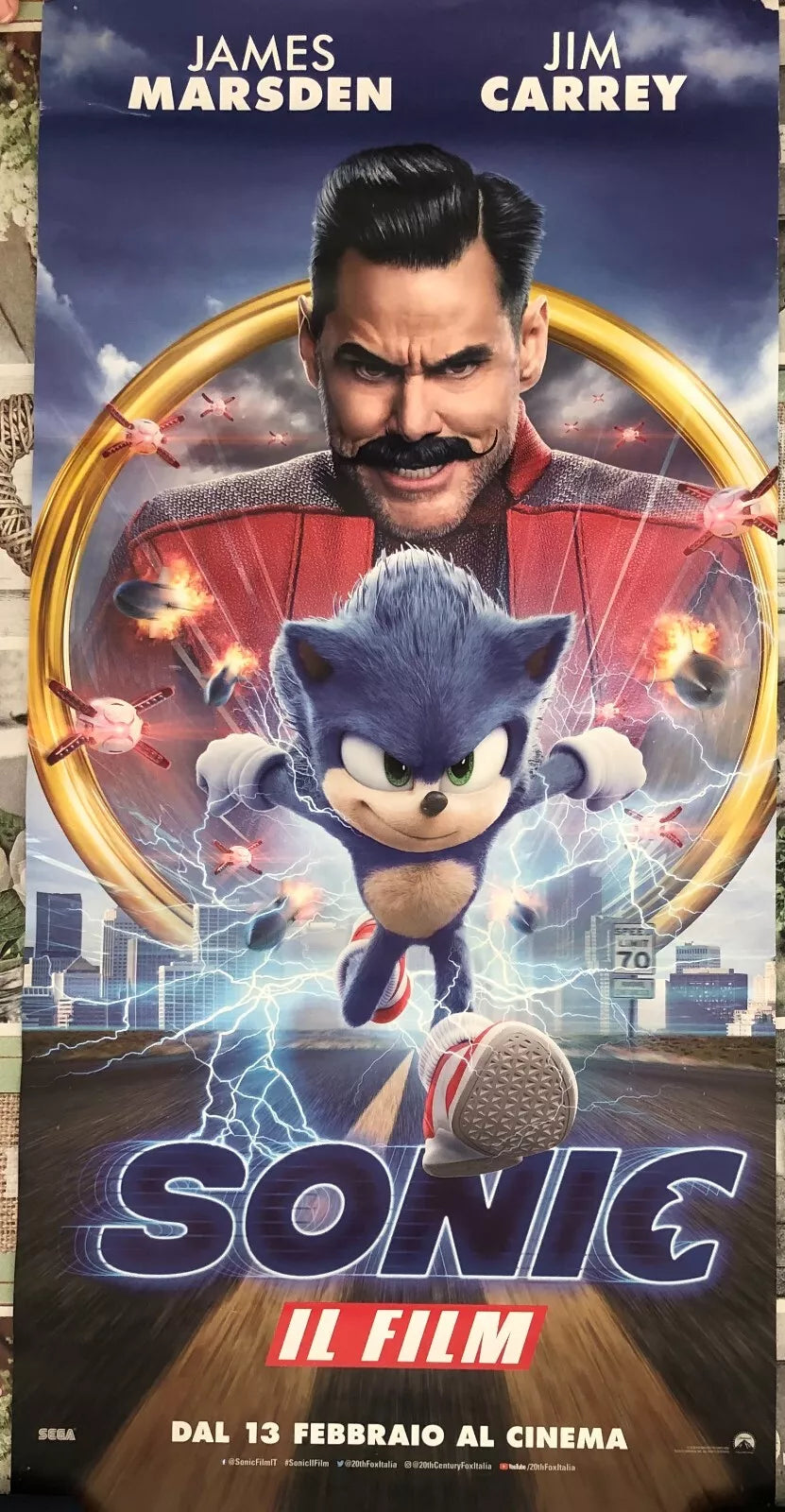 Poster locandina Sonic 33x70 cm ORIGINALE da cinema 2020 di Jeff Fowler