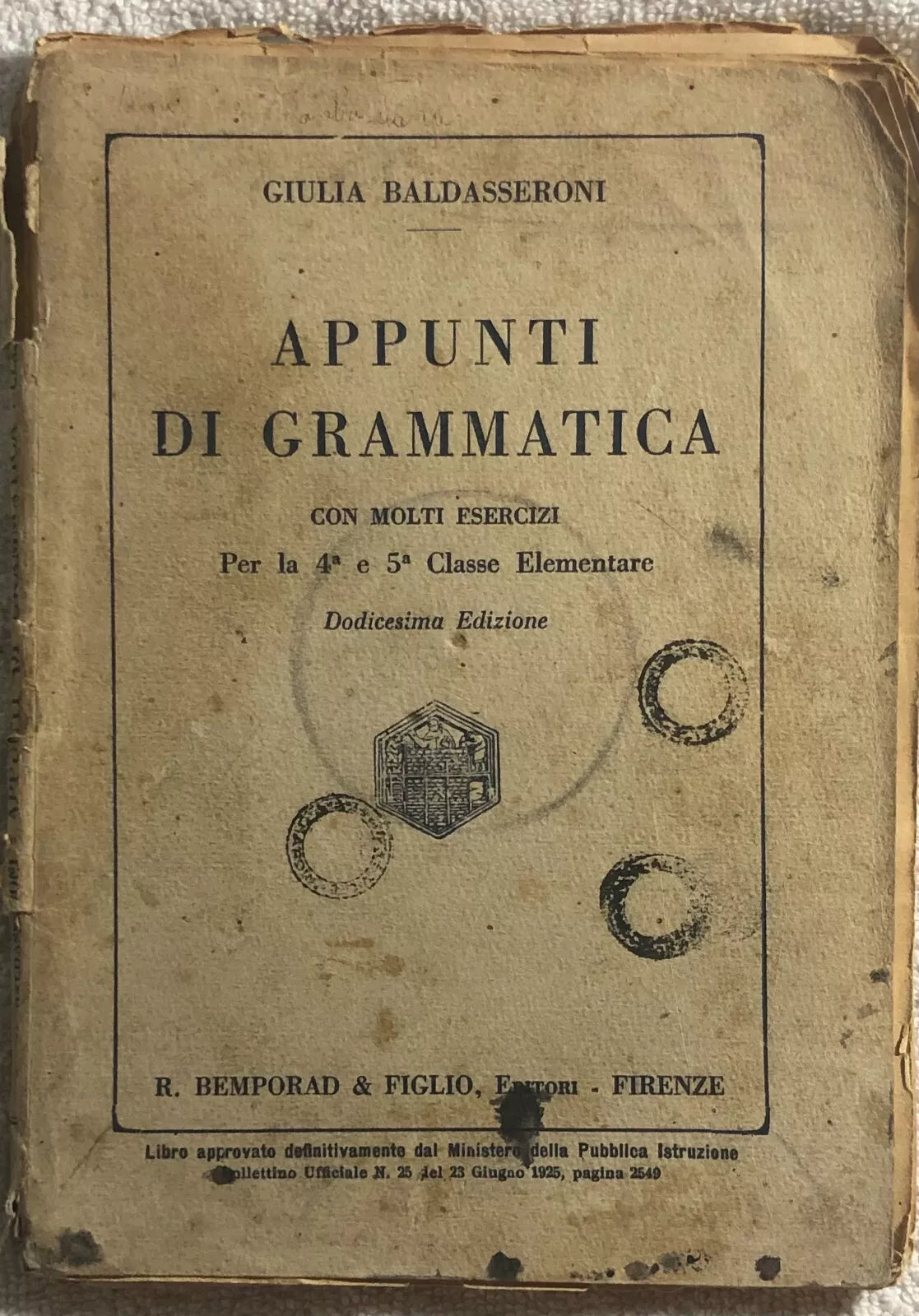 Appunti di grammatica di Giulia Baldasseroni, 1925, R. Bemporad & Figlio Edito