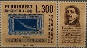 Francobollo Stamp Lire 300 1980 Plurinvest Tiratura 43088 45000 Anniversario Tra
