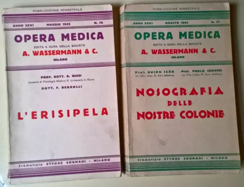 2 voll. Opera medica: Nosografia delle nostre colonie - L’erisipela - Sormani- L