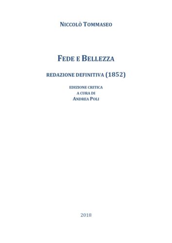 Niccolo Tommaseo, Fede e Bellezza. Redazione definitiva 1852 a cura di A. Poli