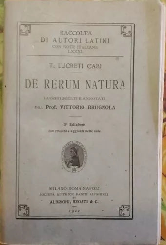 De Rerum Natura  di T. Lucreti Cari, 1922,  Società Editrice Dante Alighieri